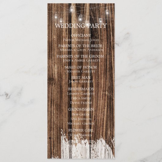 Rustic Wood and Lantern Wedding Programmakaart (Achterkant)