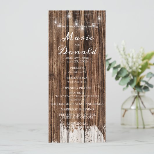 Rustic Wood and Lantern Wedding Programmakaart (Staand voorkant)