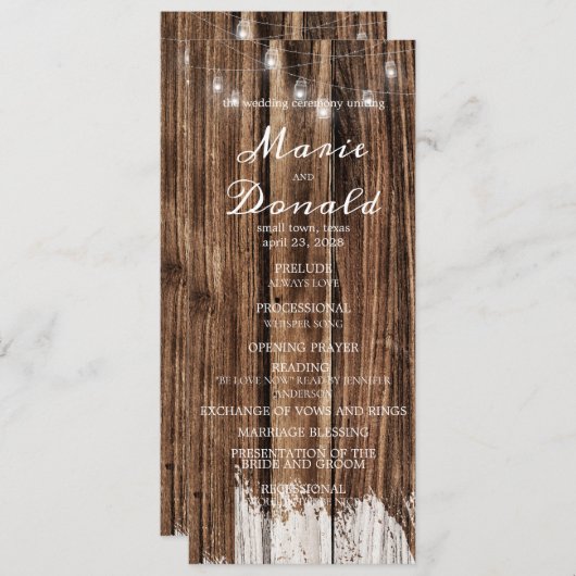 Rustic Wood and Lantern Wedding Programmakaart (Voorkant / Achterkant)