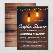 RUSTIC WOOD AND LIGHTS COUPLES SHOWER INVITATION KAART (Voorkant / Achterkant)
