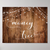 Rustic Wood and Lights Wedding Money Sign Poster (Voorkant)