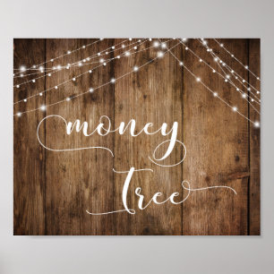 Rustic Wood and Lights Wedding Money Sign Poster