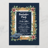 Rustic Wood and Navy Blue Floral Photo Graduation Kaart (Voorkant)