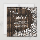 Rustic Wood and White Lace Floral Wedding Magnetische Uitnodiging (Voorkant)