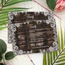 Rustic Wood and White Lace Wedding Details Info