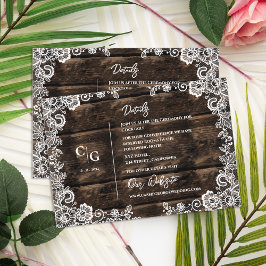 Rustic Wood and White Lace Wedding Details Info Informatiekaartje