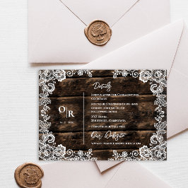 Rustic Wood and White Lace Wedding Details Info Informatiekaartje