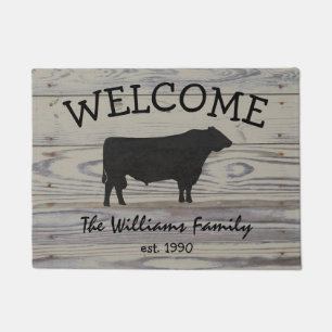 Rustic Wood Angus Bull Waterverf Deurmat