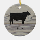 Rustic Wood Angus Bull Waterverf Keramisch Ornament (Voorkant)