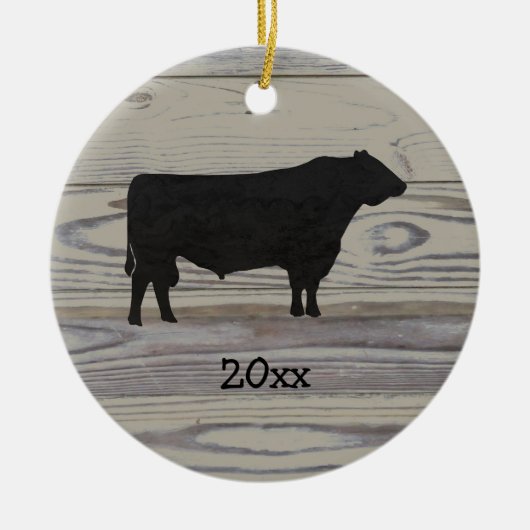 Rustic Wood Angus Bull Waterverf Keramisch Ornament (Voorkant)