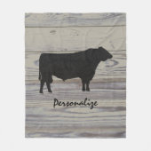 Rustic Wood Angus Bull Waterverf Silhouette Fleece Deken (Voorkant)