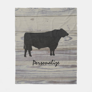 Rustic Wood Angus Bull Waterverf Silhouette Fleece Deken
