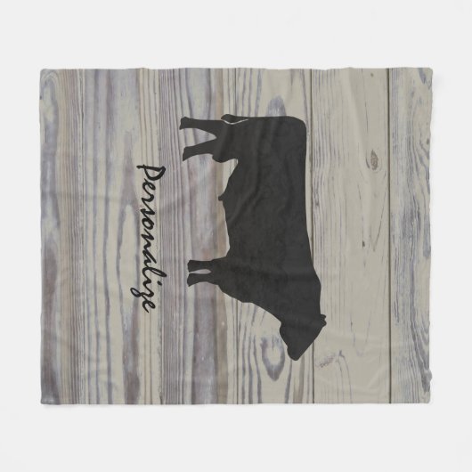Rustic Wood Angus Bull Waterverf Silhouette Fleece Deken (Voorkant (Horizontaal))