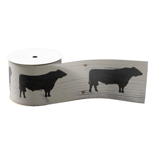 Rustic Wood Angus Bull Waterverf Silhouette Grosgrain Lint (Spoel)