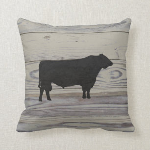 Rustic Wood Angus Bull Waterverf Silhouette Kussen
