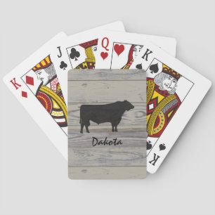 Rustic Wood Angus Bull Waterverf Silhouette Pokerkaarten