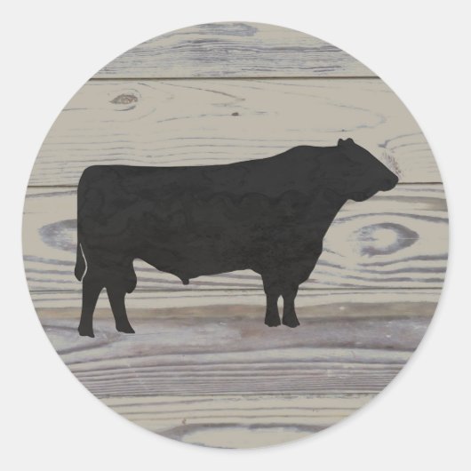 Rustic Wood Angus Bull Waterverf Silhouette Ronde Sticker (Voorkant)