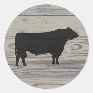 Rustic Wood Angus Bull Waterverf Silhouette Ronde Sticker