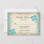 Rustic Wood Aqua Beach Flowers Weddenschap RSVP-ka RSVP Kaartje (Voorkant)