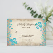 Rustic Wood Aqua Beach Flowers Weddenschap RSVP-ka RSVP Kaartje (Staand voorkant)