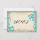 Rustic Wood Aqua Beach Flowers Weddenschap RSVP-ka RSVP Kaartje (Achterkant)