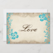 Rustic Wood Aqua Beach Flowers Wedding Invites Kaart (Achterkant)