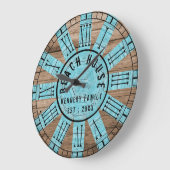 Rustic Wood Aqua Beach House Black Roman Numeral Grote Klok (Hoek)