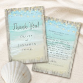 Rustic Wood Aqua Blue Beach String Lights Wedding Bedankkaart