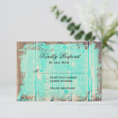 Rustic Wood Aqua Country Wedding RSVP-kaarten RSVP Kaartje (Staand voorkant)