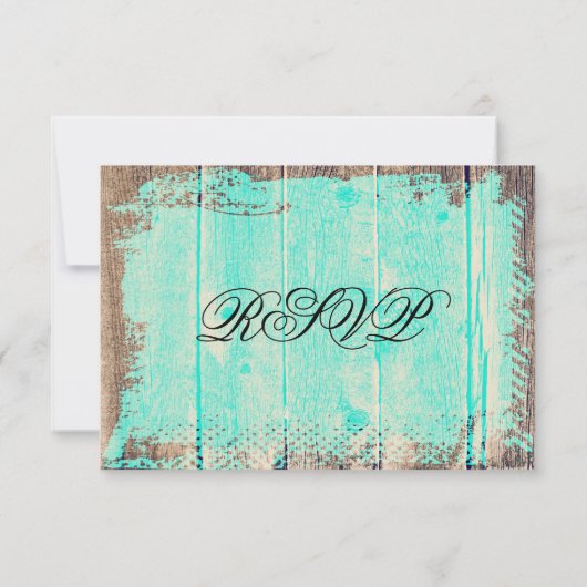 Rustic Wood Aqua Country Wedding RSVP-kaarten RSVP Kaartje (Achterkant)