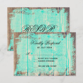 Rustic Wood Aqua Country Wedding RSVP-kaarten RSVP Kaartje (Voorkant / Achterkant)