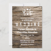 Rustic Wood Arrows & Hearts Wedding Invitation Kaart (Voorkant)