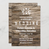 Rustic Wood Arrows & Hearts Wedding Invitation Kaart (Voorkant / Achterkant)