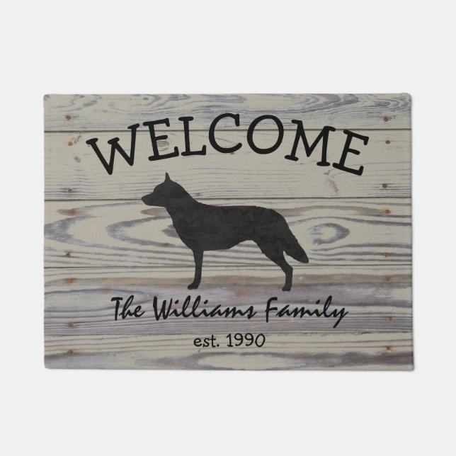 Rustic Wood Australian Cattle Dog Waterverf Deurmat (Voorkant)