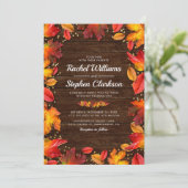 Rustic Wood Autumn Fall Leaves Gold Wedding Kaart (Staand voorkant)