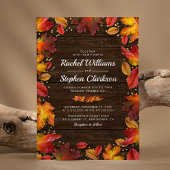 Rustic Wood Autumn Fall Leaves Gold Wedding Kaart