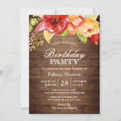 Rustic Wood Autumn Floral Herfst Birthday Party Kaart (Voorkant)