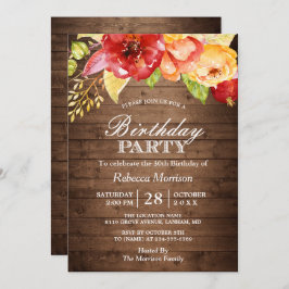 Rustic Wood Autumn Floral Herfst Birthday Party Kaart