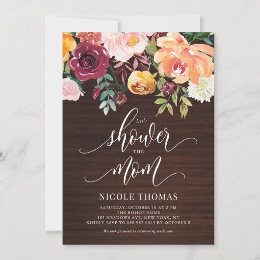 Rustic Wood Autumn Flowers Herfst Baby shower Kaart (Voorkant)