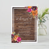 Rustic Wood Autumn Flowers Rehearsal Dinner Kaart (Staand voorkant)