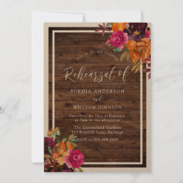 Rustic Wood Autumn Flowers Rehearsal Dinner Kaart