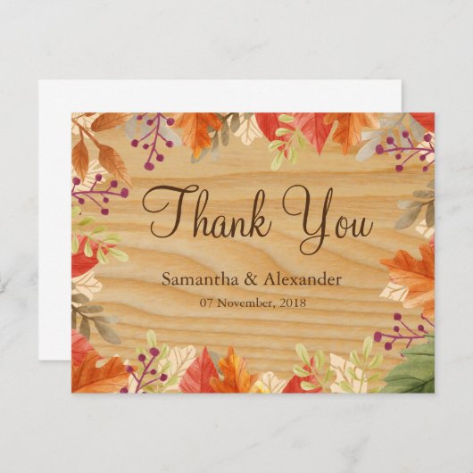 Rustic Wood Autumn Herfst Red Leaves Hartelijk dan (Voorkant / Achterkant)