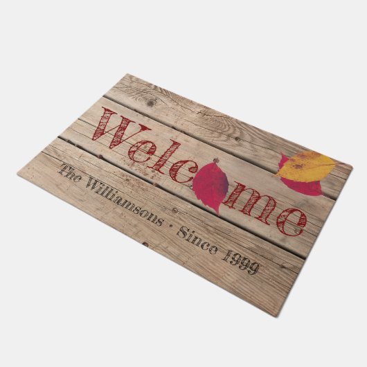 Rustic Wood Autumn laat Aangepaste naam Welkomstwo Deurmat (Schuin)