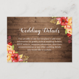 Rustic Wood Autumn laat de details van de bruiloft Informatiekaartje