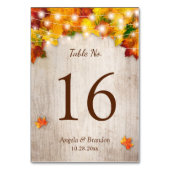 Rustic Wood Autumn Leaves Wedding Table Number Kaart (Achterkant)
