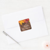 Rustic Wood Autumn Maple Leaves Happy Thanksgiving Vierkante Sticker (Envelop)