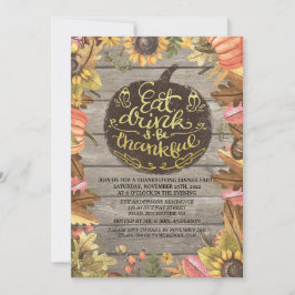 Rustic Wood Autumn Maple Thanksgiving Dinner Party Kaart