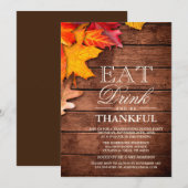 Rustic Wood Autumn Maple Thanksgiving Dinner Party Kaart (Voorkant / Achterkant)