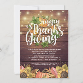Rustic Wood Autumn Maple Thanksgiving Dinner Party Kaart