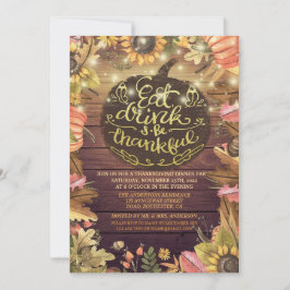 Rustic Wood Autumn Maple Thanksgiving Dinner Party Kaart